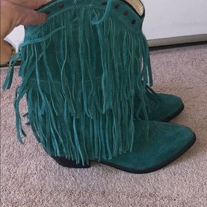 Teal fringe cowboy boots